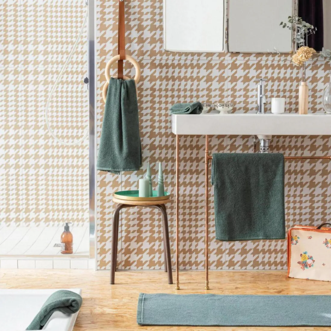 Tapis de bain uni Etia Fougère 54 x 64
