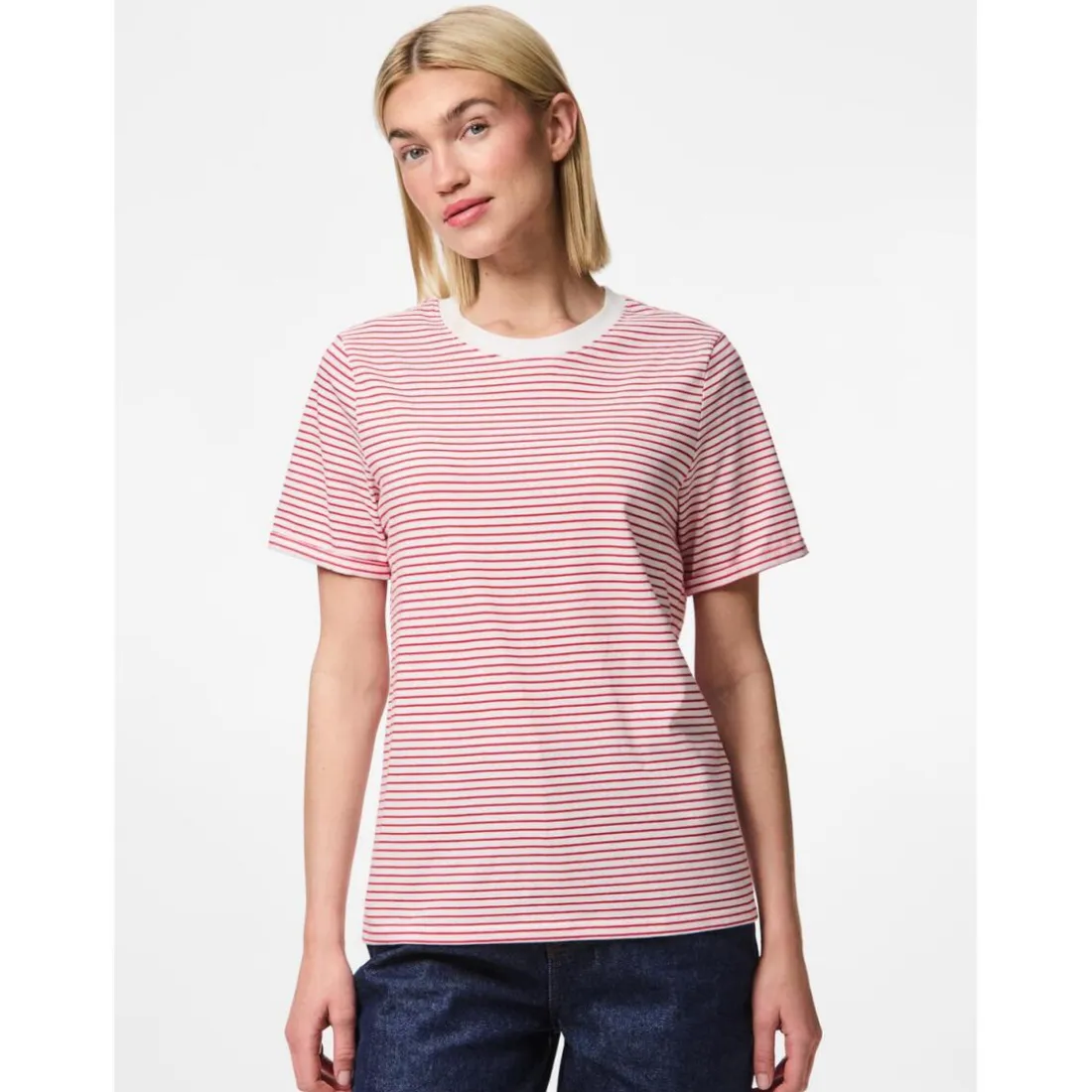 Tee shirt manches courtes à rayures Ria blanc en coton Pia