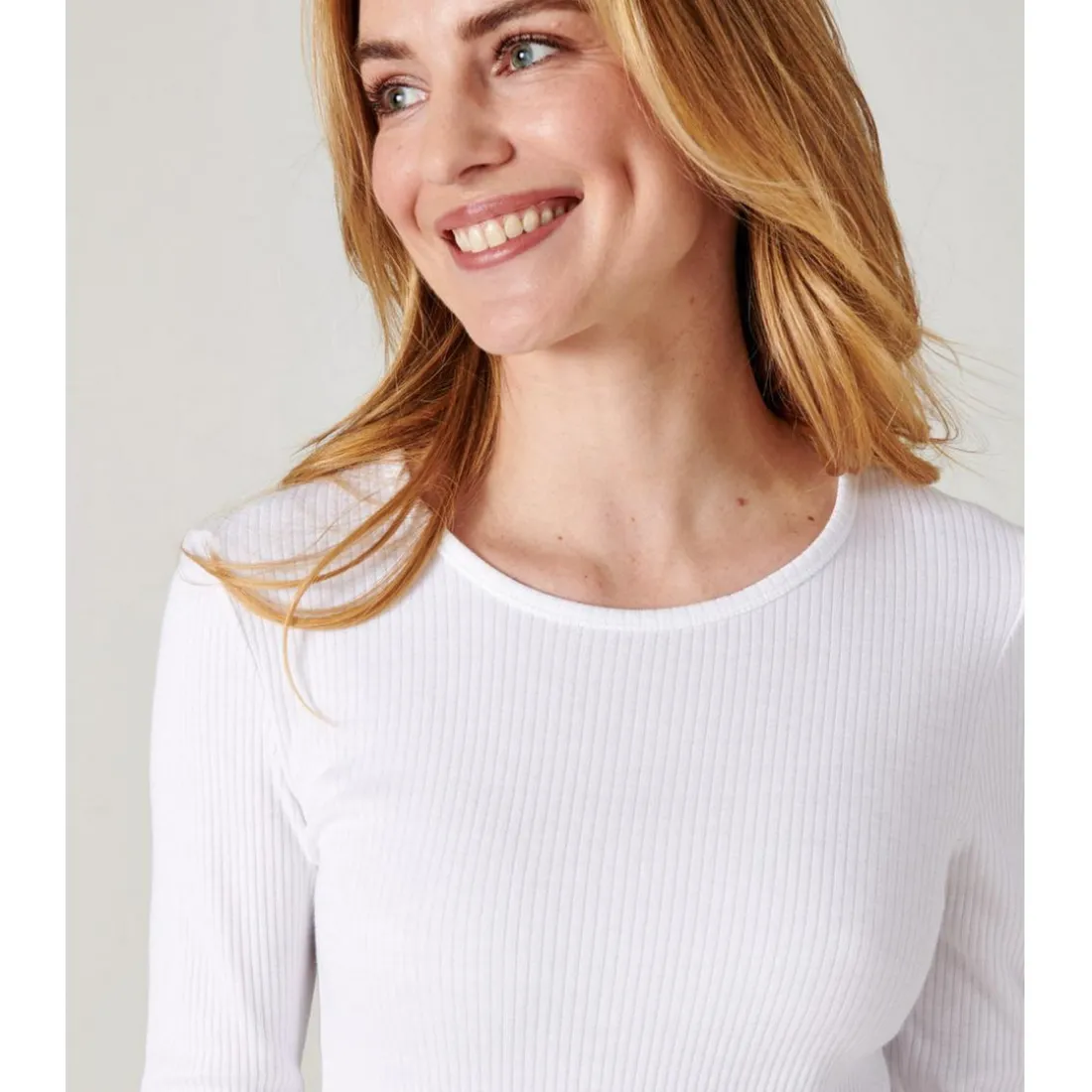 Tee Shirt Manches Longues. Blanc Thermolactyl en coton