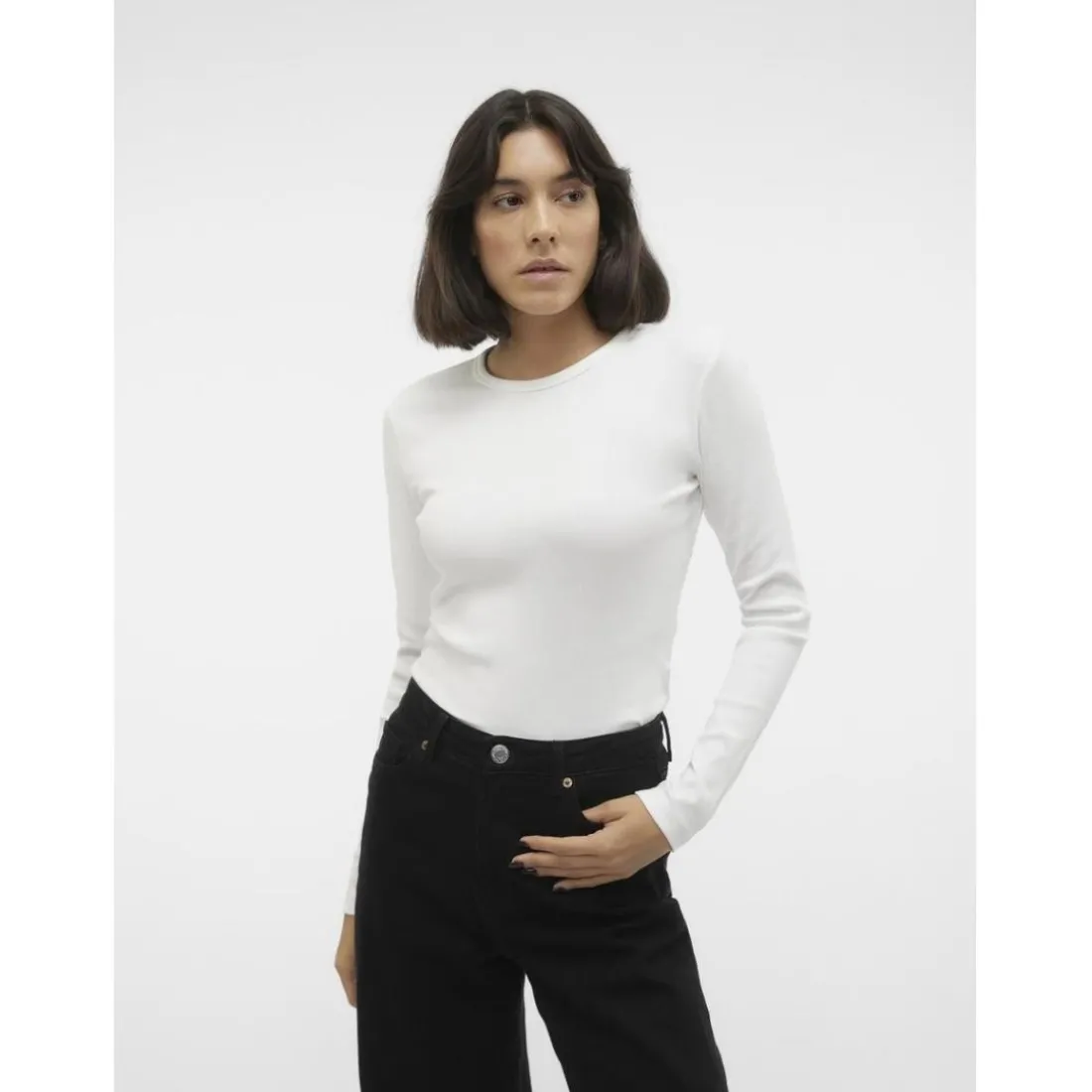 Tee shirt manches longues et col rond en coton blanc Ruth