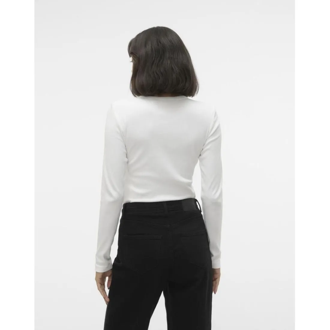 Tee shirt manches longues et col rond en coton blanc Ruth