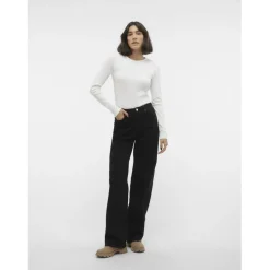 Tee shirt manches longues et col rond en coton blanc Ruth