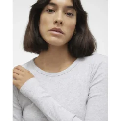 Tee shirt manches longues et col rond en coton gris Cléo