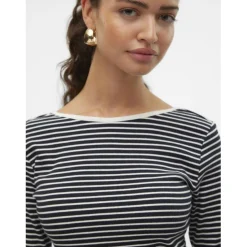 Tee shirt manches longues à rayures noir en coton Lane
