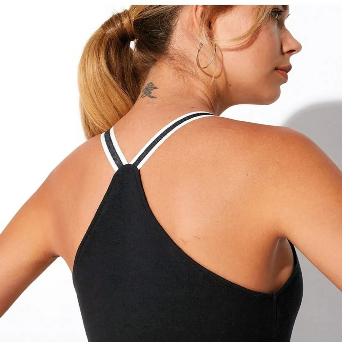 Tee-shirt fitness dos nageur bretelles élastiques femme - Noir en coton