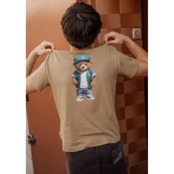Tee-Shirt garcon LOMBO marron en coton Leo