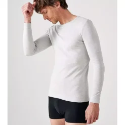 Tee-shirt manches longues col rond en mailles gris chiné