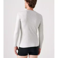 Tee-shirt manches longues col rond en mailles gris chiné
