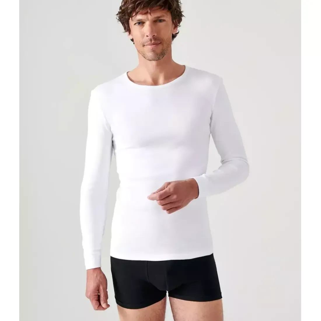 Tee-shirt manches longues col rond en mailles blanc