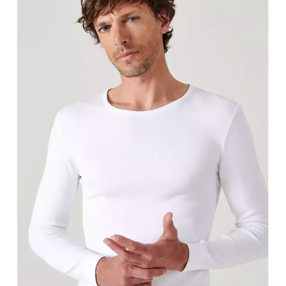 Tee-shirt manches longues col rond en mailles blanc