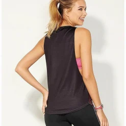 Tee-shirt sans manches bas imprimé femme - Noir en coton