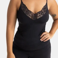 Top avec bord en dentelle - Noir