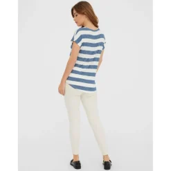 Top Boxy Fit Rayures Col rond Manches courtes Ourlet bas bleu en viscose