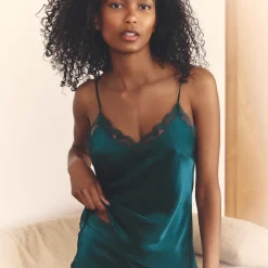 Top Broderie - Emeraude vert en soie