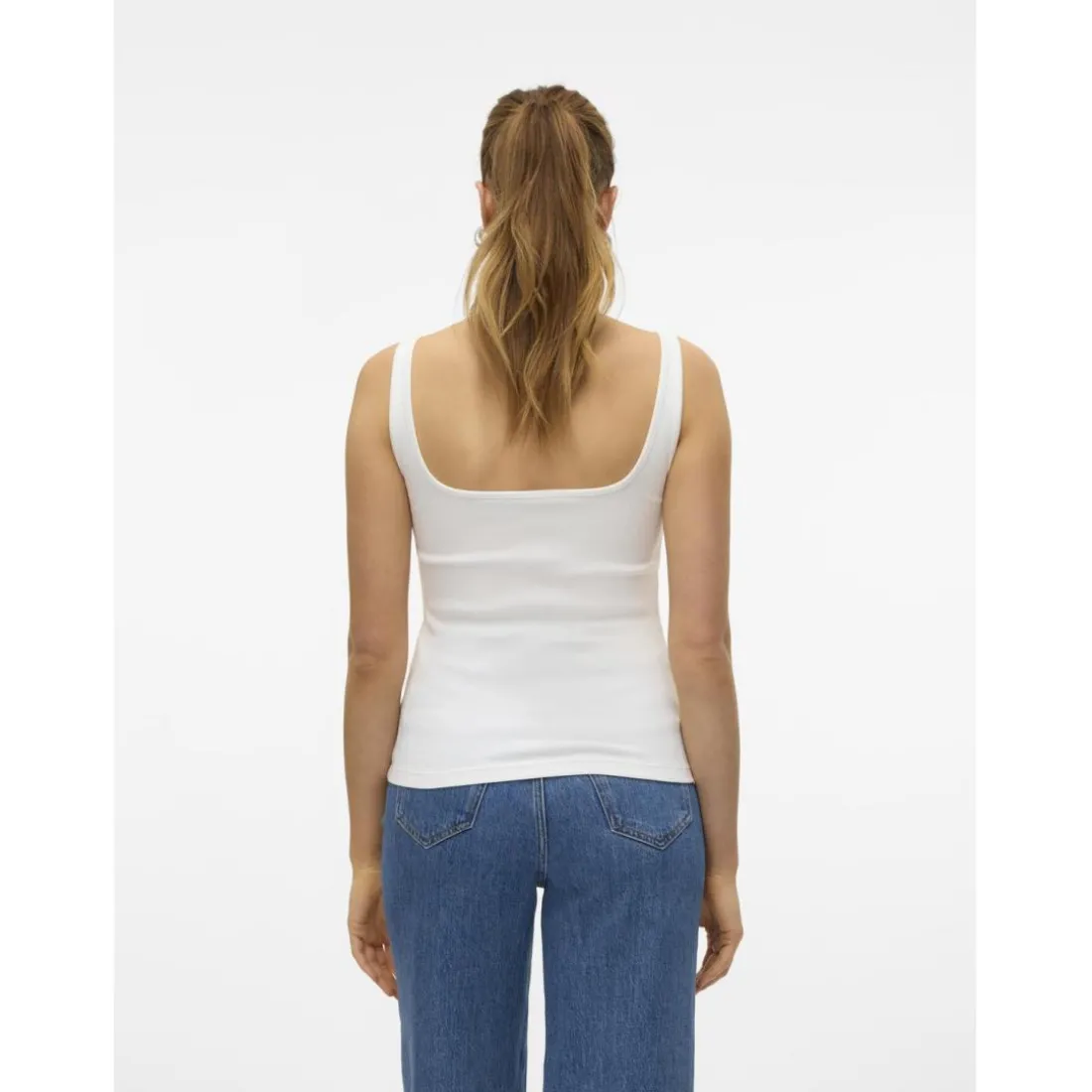 Top col carré sans manches blanc en coton bio Nora
