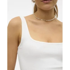 Top col carré sans manches blanc en coton bio Nora