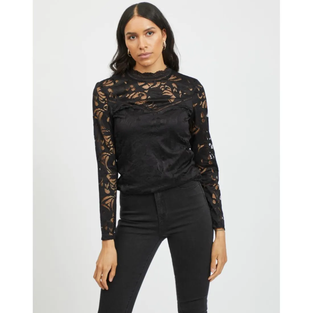 Top col haut manches longues noir