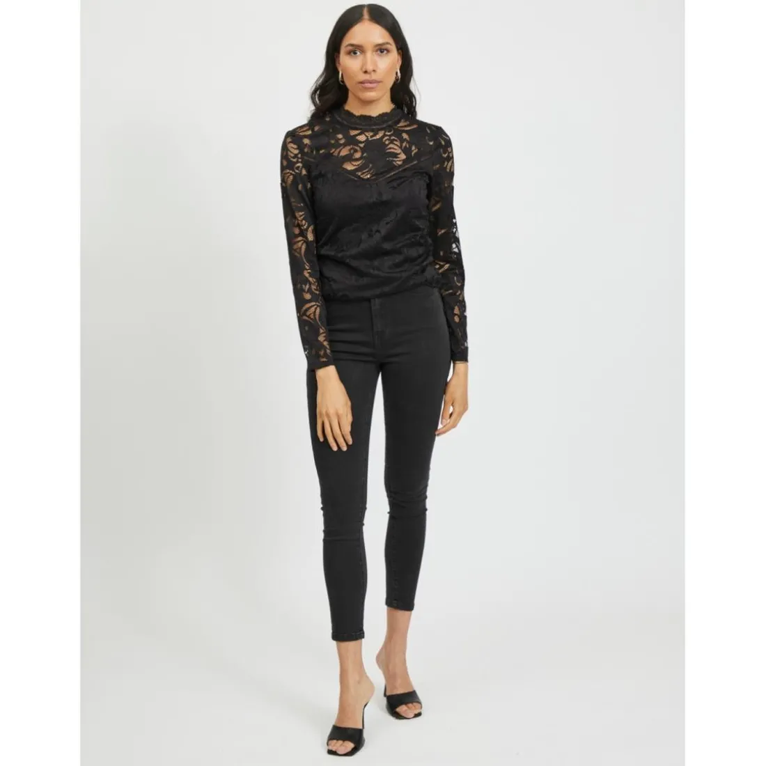 Top col haut manches longues noir
