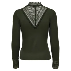 Top col haut manches longues vert foncé en viscose Faye