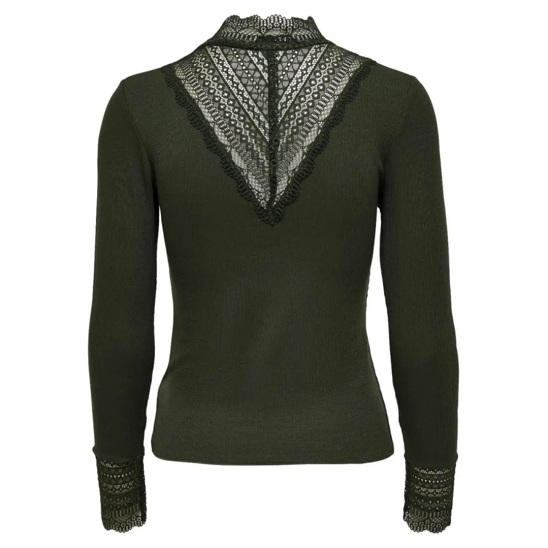 Top col haut manches longues vert foncé en viscose Faye