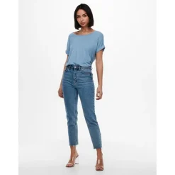 Top Col rond Manches courtes Poignets repliés bleu en viscose Clio