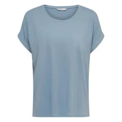 Top Col rond Manches courtes Poignets repliés bleu en viscose Clio
