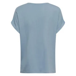 Top Col rond Manches courtes Poignets repliés bleu en viscose Clio