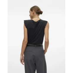 Top col rond manches courtes noir en coton bio Anna