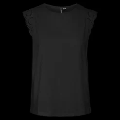 Top col rond manches courtes noir en coton bio Anna