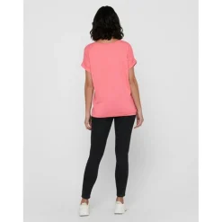 Top Col rond Manches courtes Poignets repliés rose en coton Hope