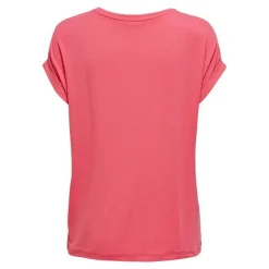 Top Col rond Manches courtes Poignets repliés rose en coton Hope