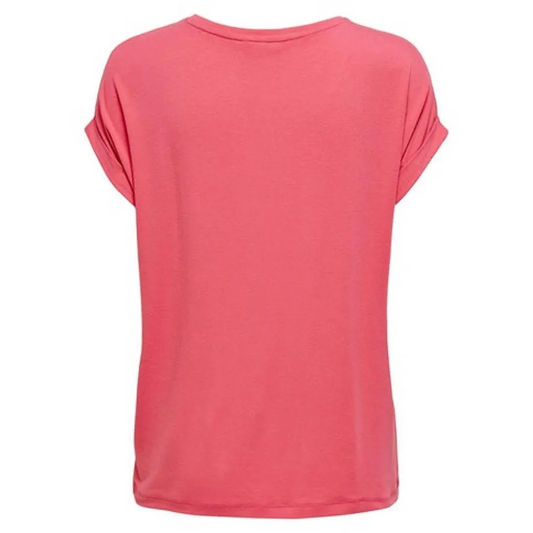 Top Col rond Manches courtes Poignets repliés rose en coton Hope