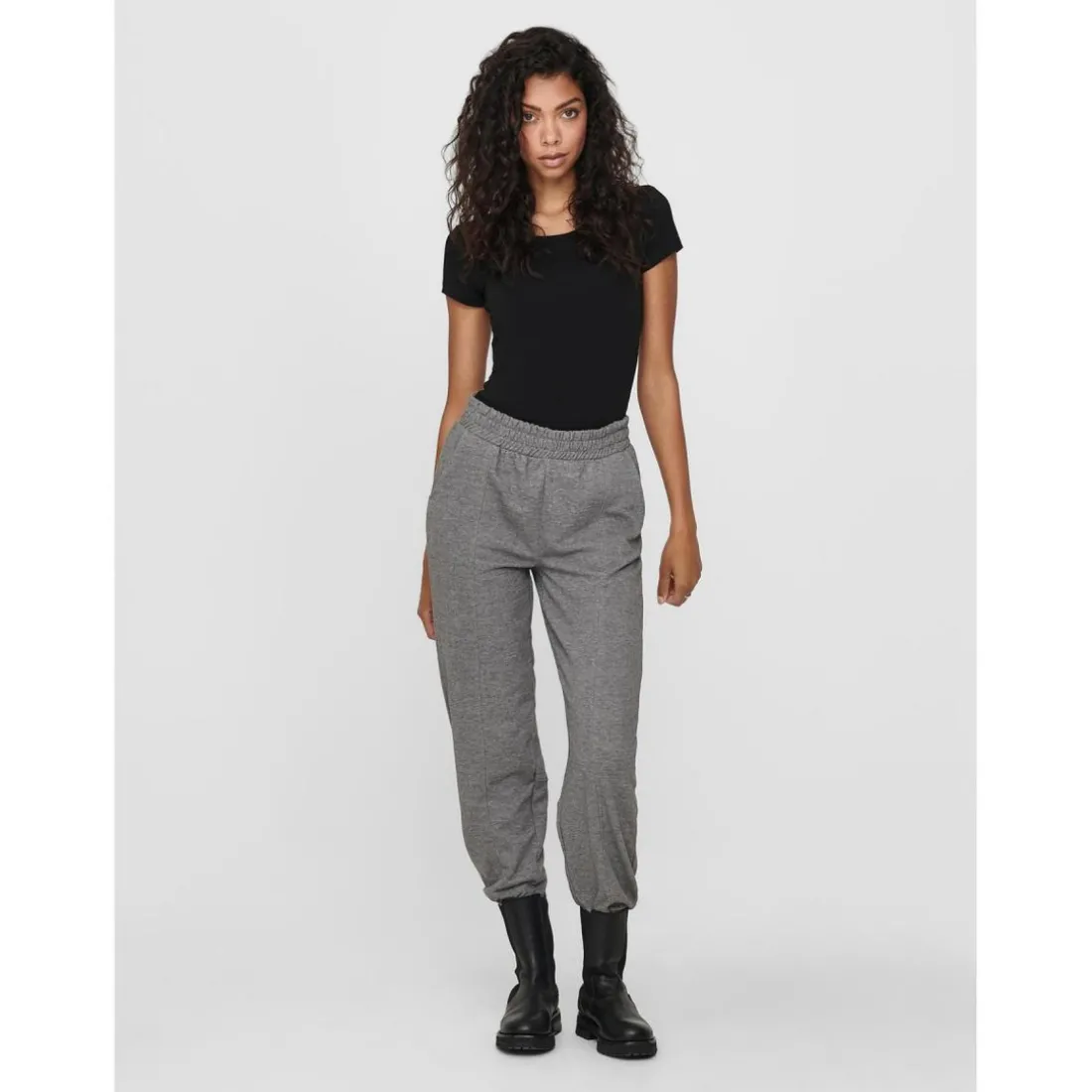 Top Col rond Manches courtes noir en coton
