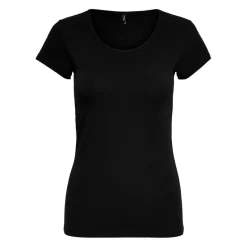 Top Col rond Manches courtes noir en coton