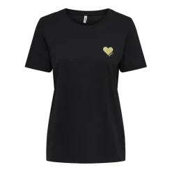 Top col rond manches courtes noir en coton Mila