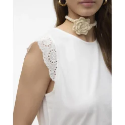 Top col rond manches courtes blanc en coton bio Lily