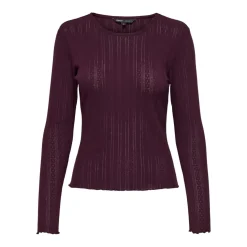 Top col rond manches longues violet foncé en coton Elsie