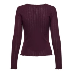 Top col rond manches longues violet foncé en coton Elsie