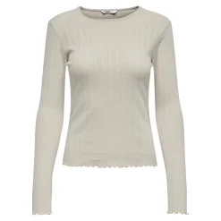 Top col rond manches longues gris clair en coton Eva
