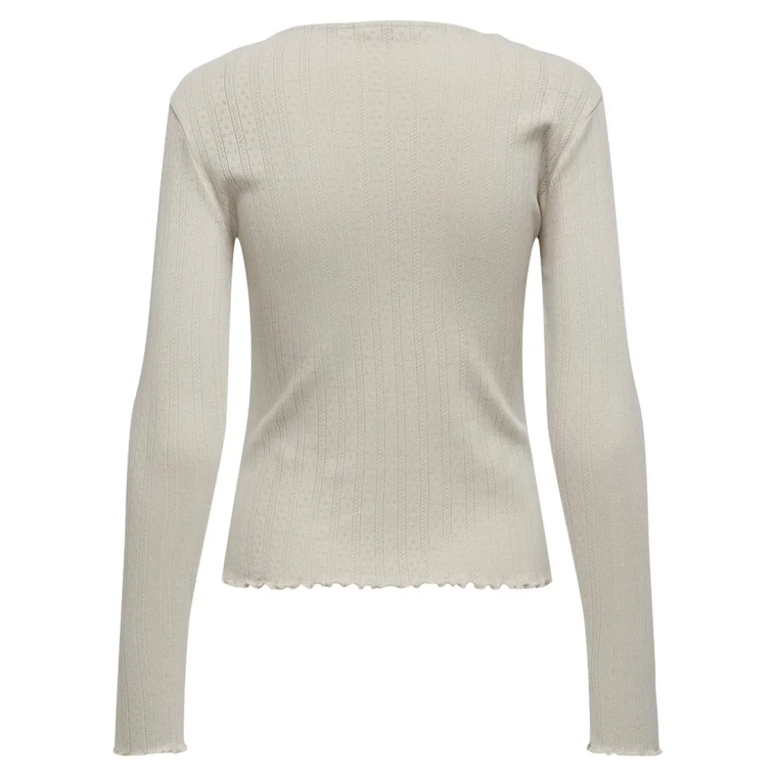 Top col rond manches longues gris clair en coton Eva