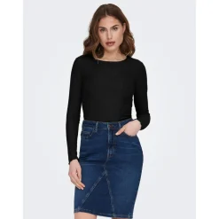 Top Col rond Manches longues Volants noir Tess