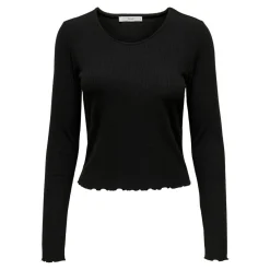 Top Col rond Manches longues Volants noir Tess