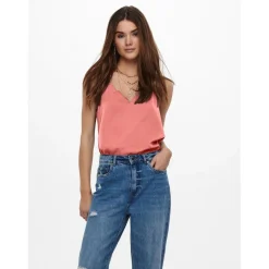 Top Col rond Sans manches rose Ione