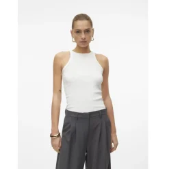 Top col rond sans manches blanc en coton bio Tess