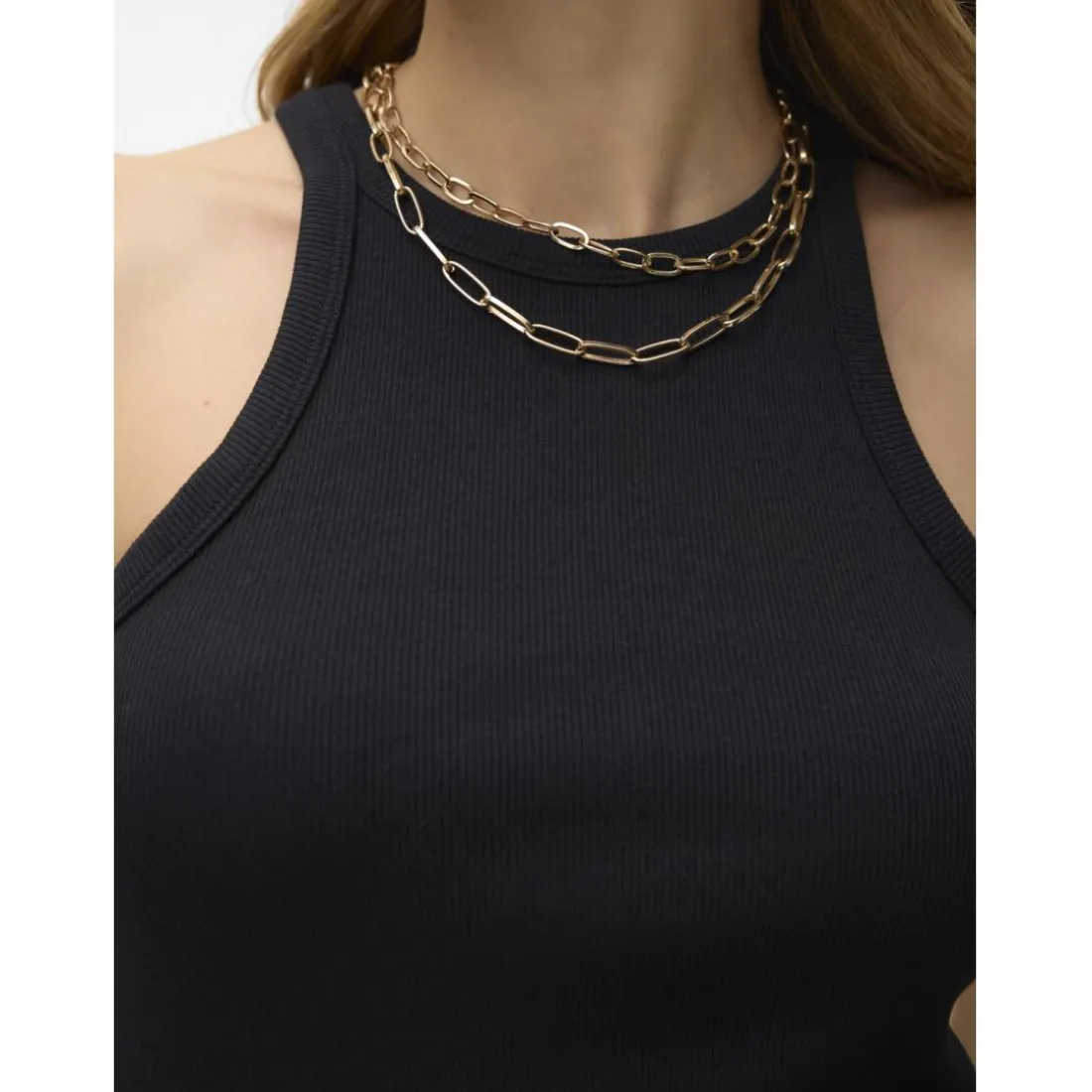 Top col rond sans manches noir en coton bio Tia