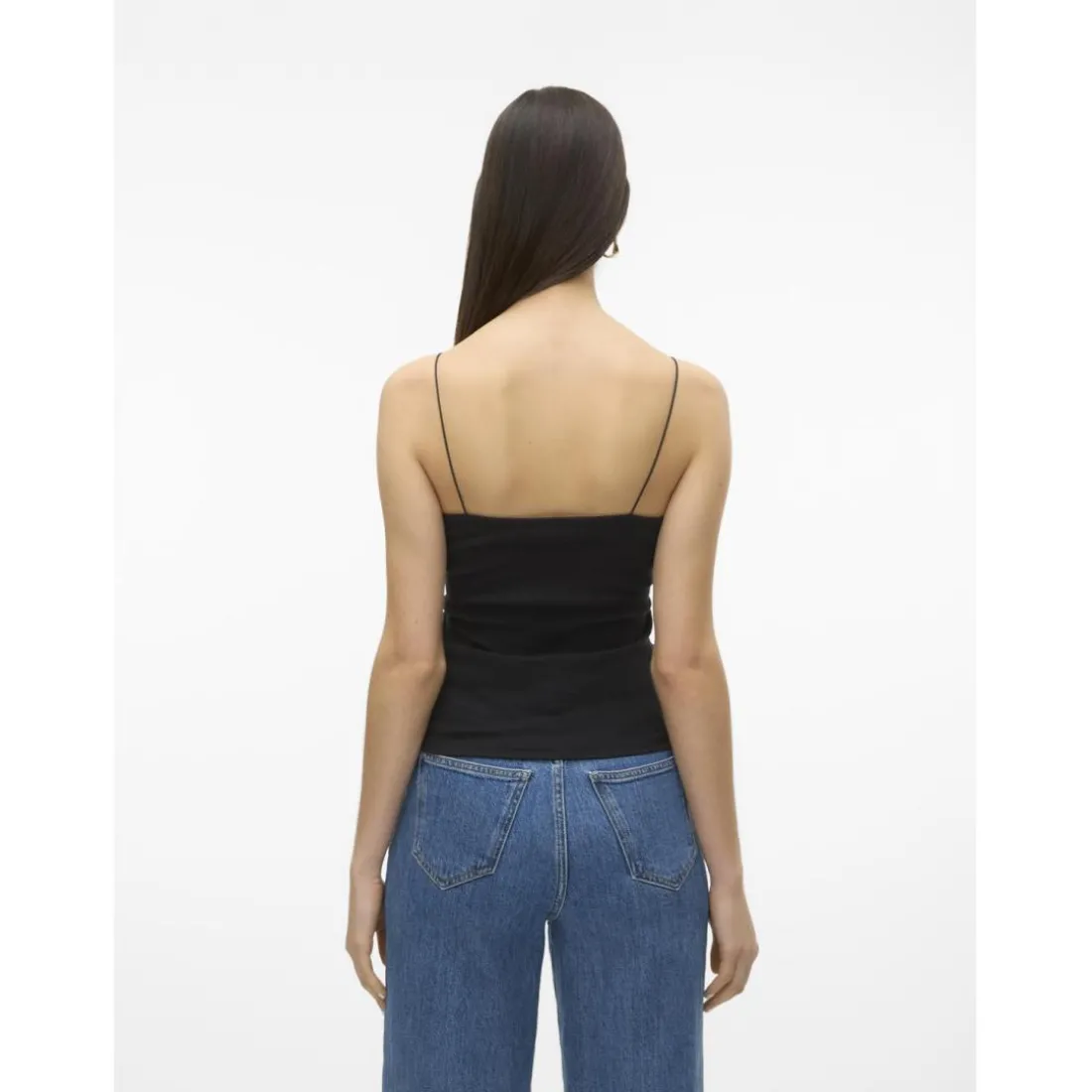 Top court col rond sans manches noir en coton Queen