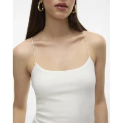Top court col rond sans manches blanc en coton Ida