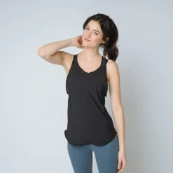 Top de sport bi-matière Femme noir en nylon