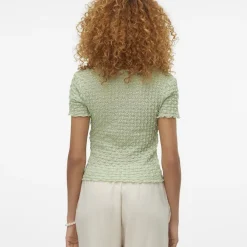 Top manches courtes et col rond en polyester recyclé Shelby vert Ula