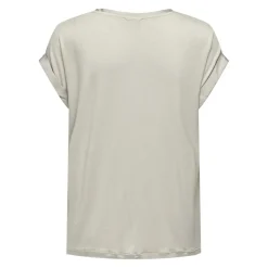 Top poignets repliés col rond manches courtes gris clair Xia